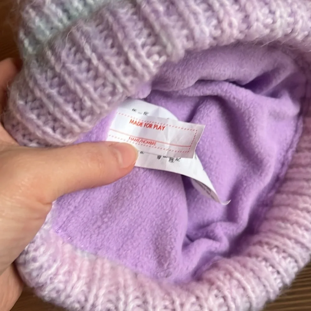 3-PC Baby Girls 2 Winter Beanies and Mittens Size 6-12m